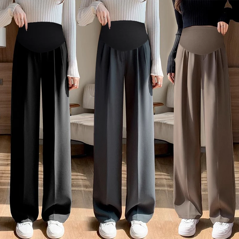 الربيع بدلة الأمومة السراويل عالية الخصر الطابق طول المرأة الحامل البطن السراويل أنيقة الحمل الملابس الرسمية