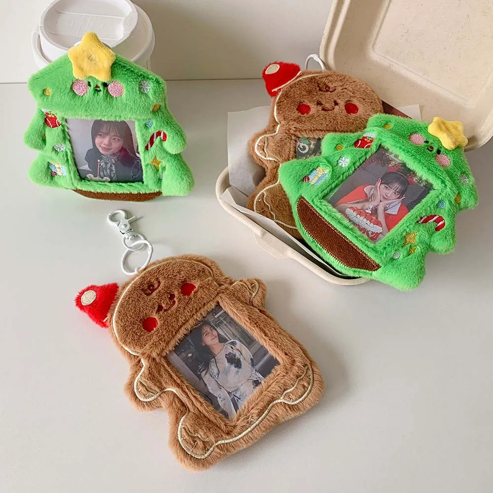 

С брелком, плюшевый держатель для фотокарт, корейский стиль, чехол для удостоверения личности, рождественский держатель для автобусных карт, печенье, INS, чехол для мультяшных карт, студенческий