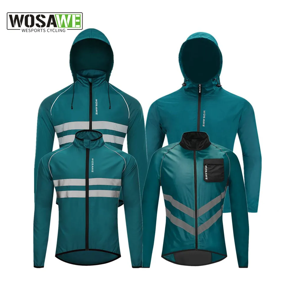 WOSAWE Reflective Running Jackets Men Waterproof Windproof Lightweight Windbreaker High Visibility Cycling Sports Sweatshirts