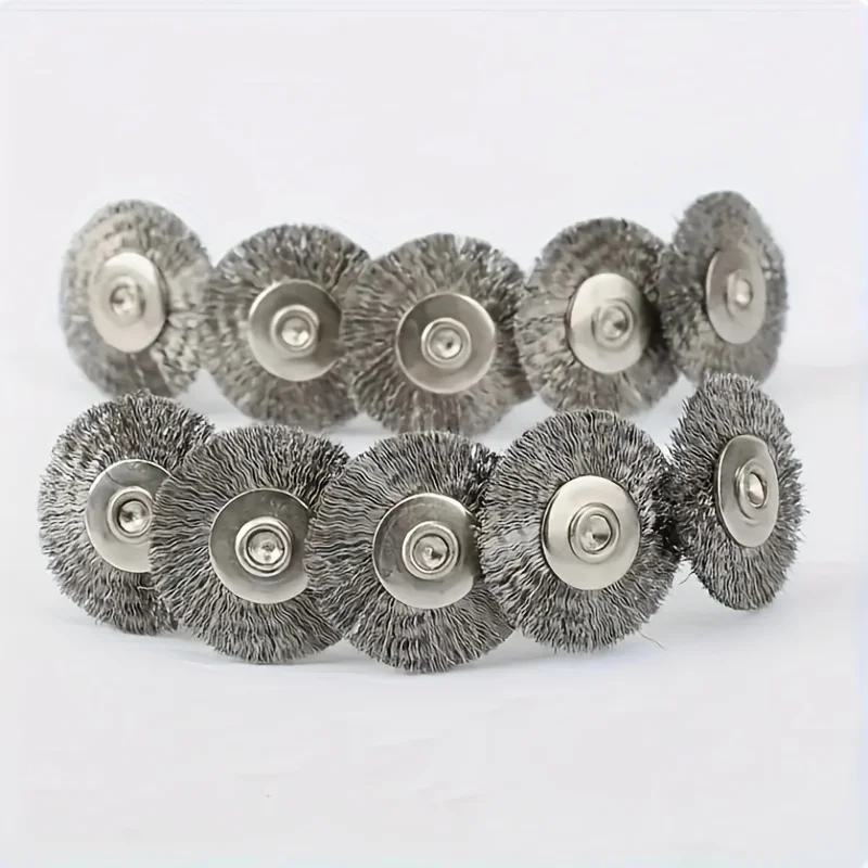 

15 шт. Т-образное колесо из проволочной щетки из нержавеющей стали 1/8 дюйма, оправка для удаления ржавчины, полировальное колесо, совместимое с вращающимися инструментами Dremel