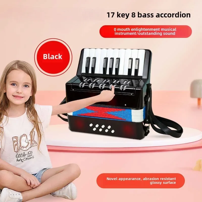 Accordion 17 Keys Piano Accordion for Children 8 Bass with Strap for Beginners Student Educational Musical Instrument