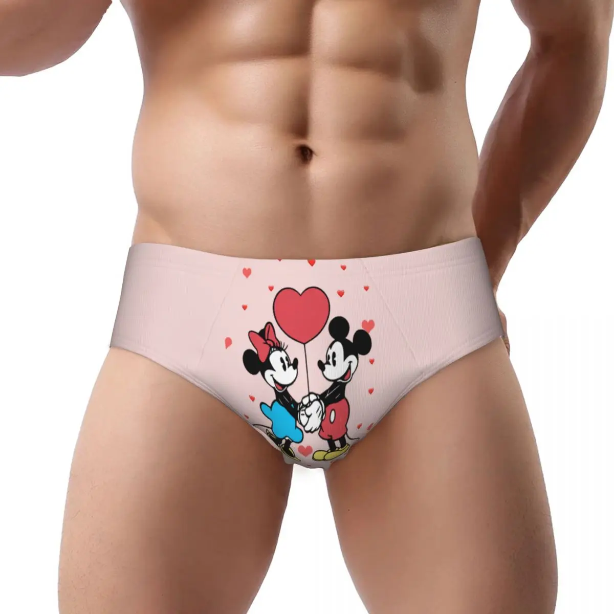 Custom Men's Mickey Mouse Minnie Mouse Heart Men Panties Breathable Valentine's Day Briefs Underwear