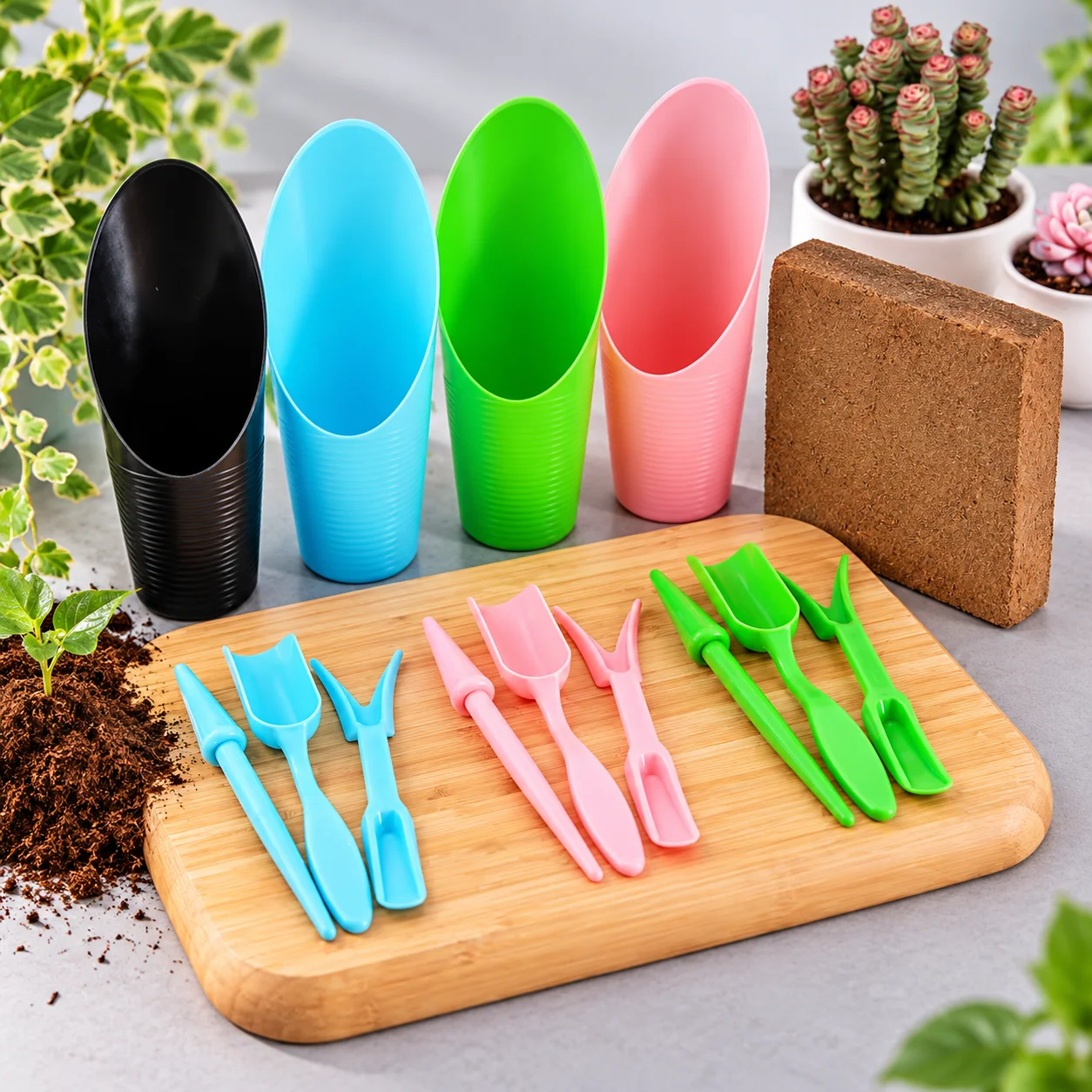 Succulent Gardening Tool Set Mini Planting Tools for Cactus Bonsai Repotting Transplanting with Coco Coir Pellet