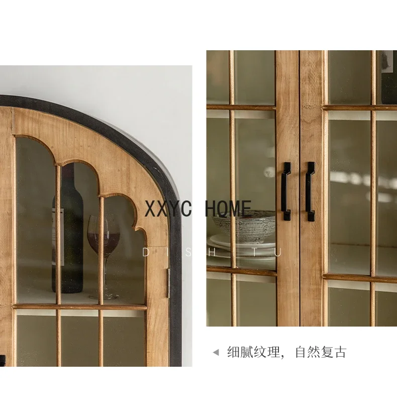 French Bookcase Solid Wood Floor Bookshelf Display Cabinet Made of Glass Dust-Proof Wall Storage Cabinet with Door furniture