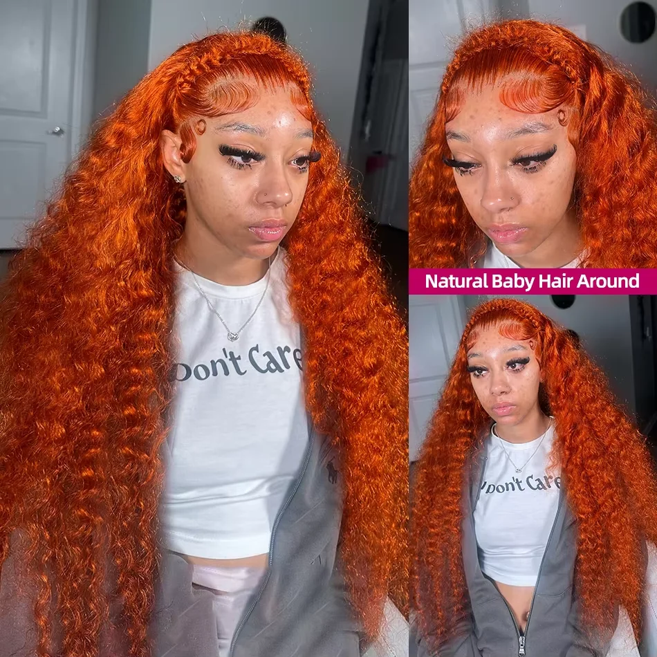250% الكثافة 30 36 بوصة الزنجبيل البرتقالي شعر بشري مجعد باروكة 350 الملونة موجة عميقة 13x4 13x6 HD الدانتيل أمامي باروكة من شعر طبيعي