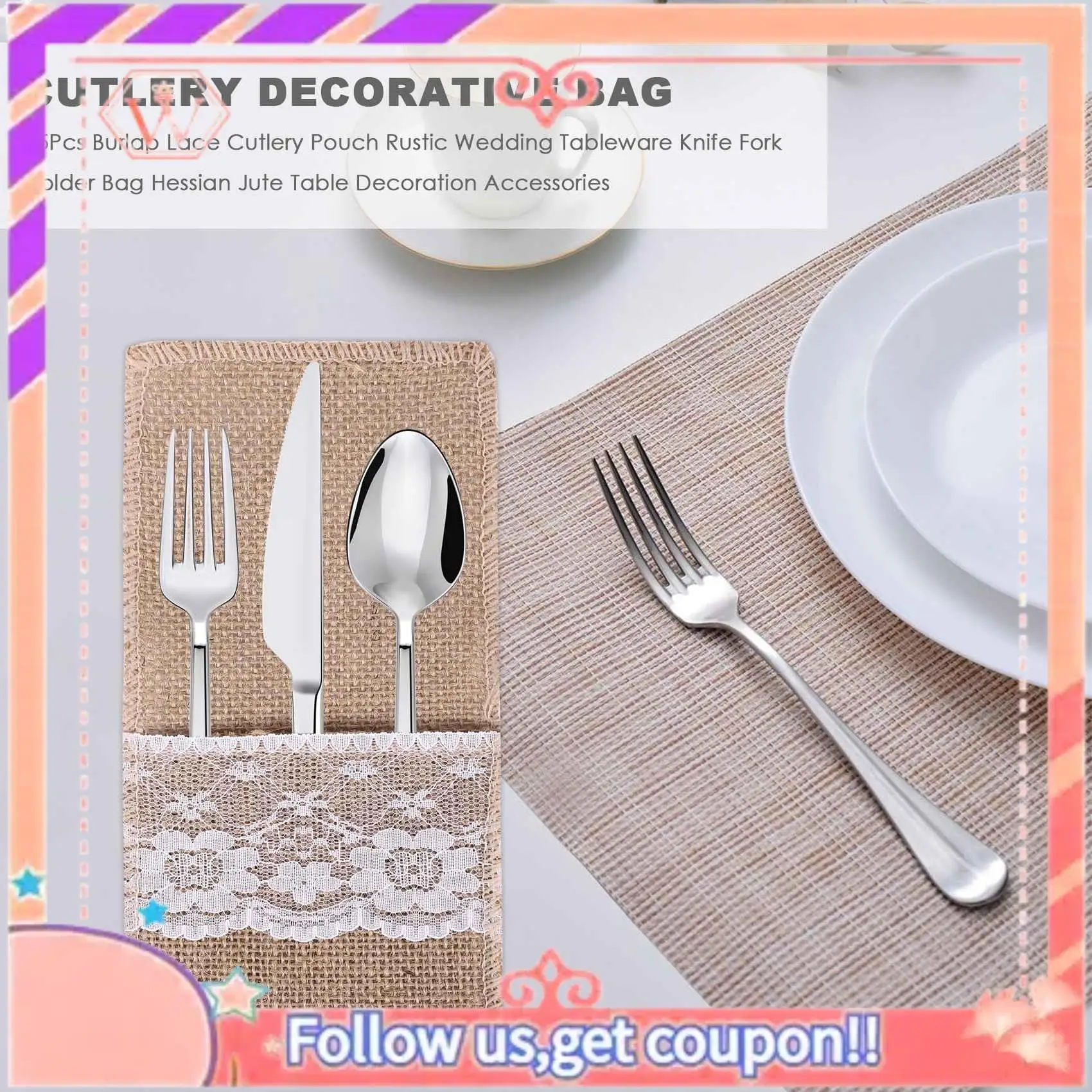 

AT84-75 шт., кружевная сумка для столовых приборов из мешковины, деревенская свадебная посуда, держатель для ножей, вилок, сумка, гессианские джутовые аксессуары для украшения стола