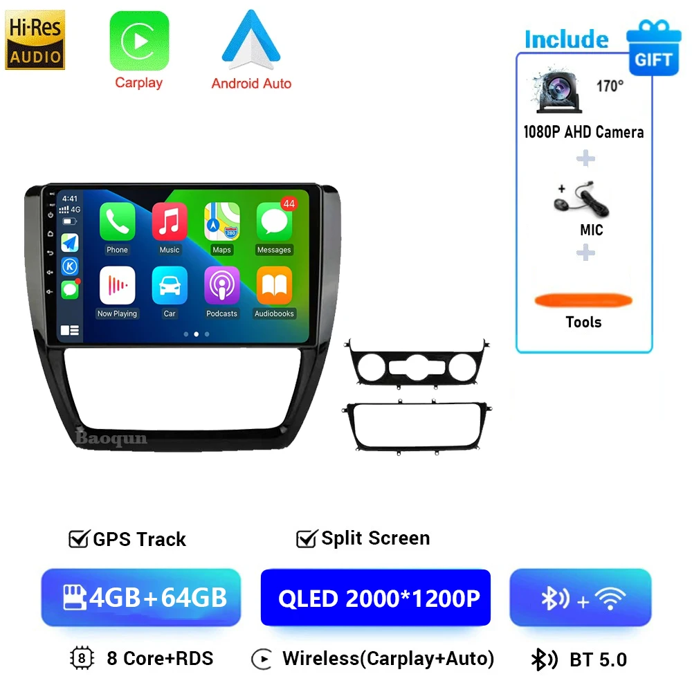 Voor Volkswagen Jetta 6 2011-2018 Android 16 Carplay Auto 4G + WIFI GPS Autoradio Navigatie multimedia Video Player Stereo BT