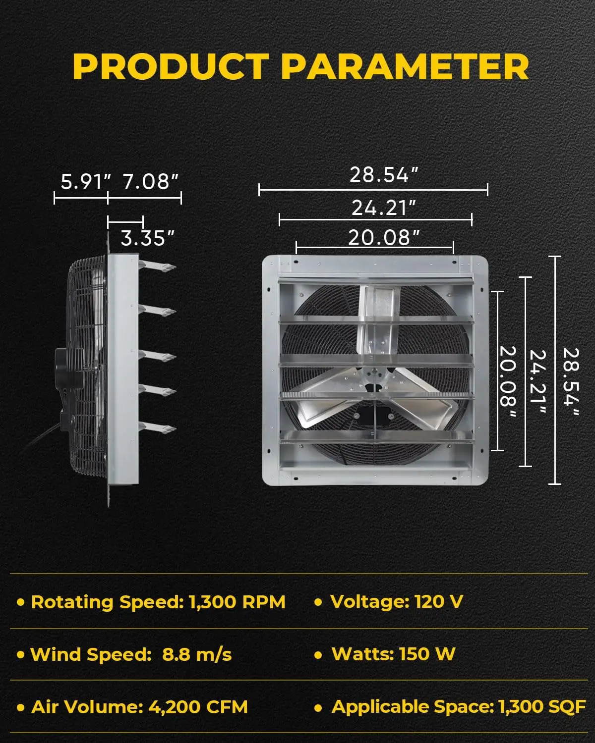 

24 Inch Shutter Exhaust Fan, Ven Fan with Power Cord & Variable Speed Controller Wall Mount, High Speed 4200CFM for Garages