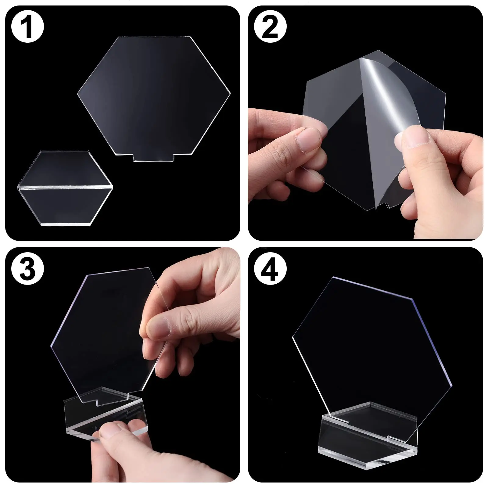 Clear Acrylic Place Cards Hexagon Seating Cards DIY Wedding Table Numbers Name Cards Plates With Holder For Party Decoration