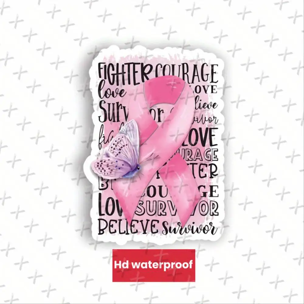 Pink Ribbon Breast Cancer Awareness Irregular Shaped Self Adhesive Single Use Vinyl Decal Sticker Ideal For Car Toolbox Waterpro