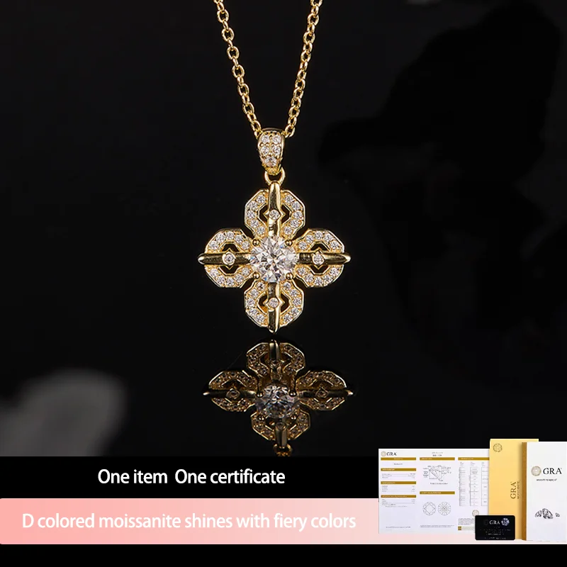 

S925 Silver Moissanite Cross Pendant GRA Certificate Electroplating 18k Exquisite Fashion Light Luxury Design Women's Necklace