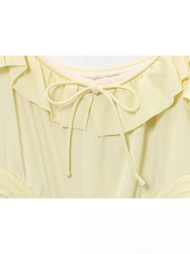 KONDALA Casual Chic Sweet Women Yellow Cami Dress Bow Tierred Solid Mini Vestidos New Fashion 2025 Spring Summer Holiday Dress