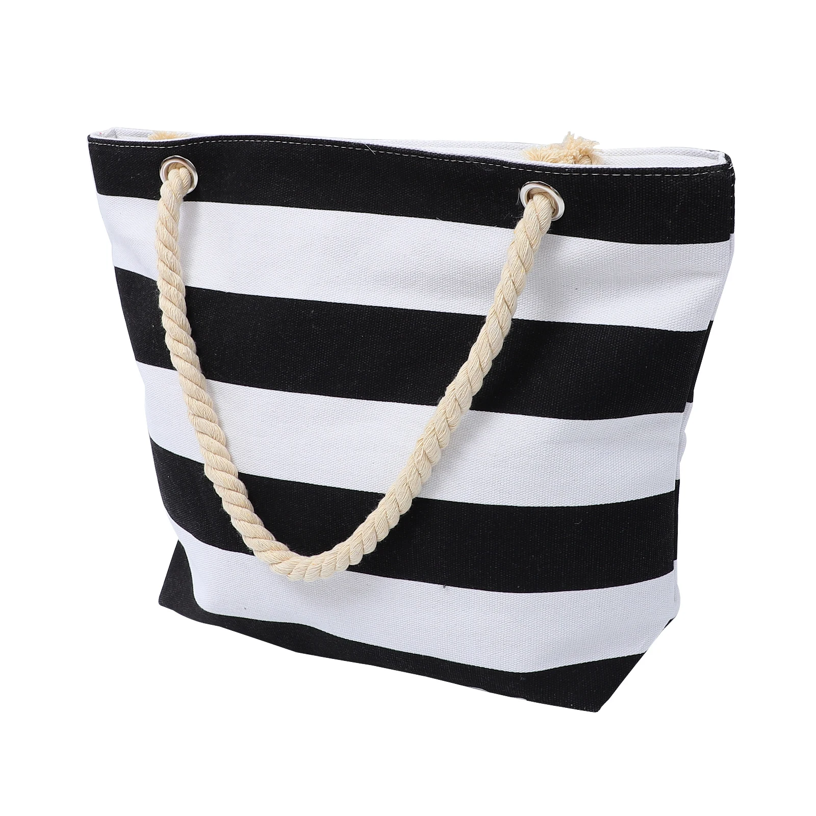 

Canvas Tote Bags Striped Patchwork Large Capacity Grocery Bag Portable Storage Casual Shopping Handbag Women Reusable Hemp Rope