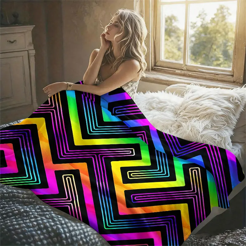 Neon Chevron Lines Flannel Blanket Warm Soft Halloween Christmas Decorative Couch Warm Cozy All-Season Gift