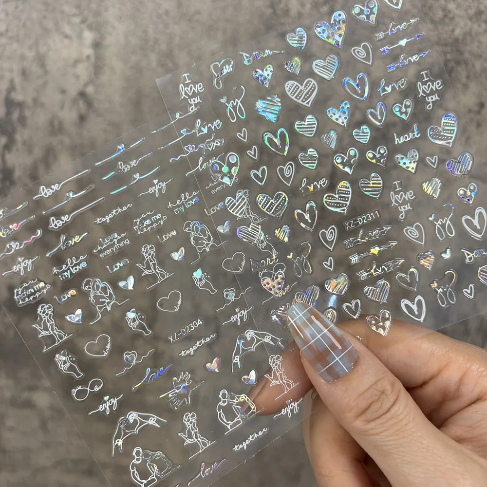 12개입 3D LOVE 레터 네일 스티커 발렌타인데이 하트 별 네일 아트 스티커 데칼 섹시한 키스 입술 매니큐어 장식 데칼