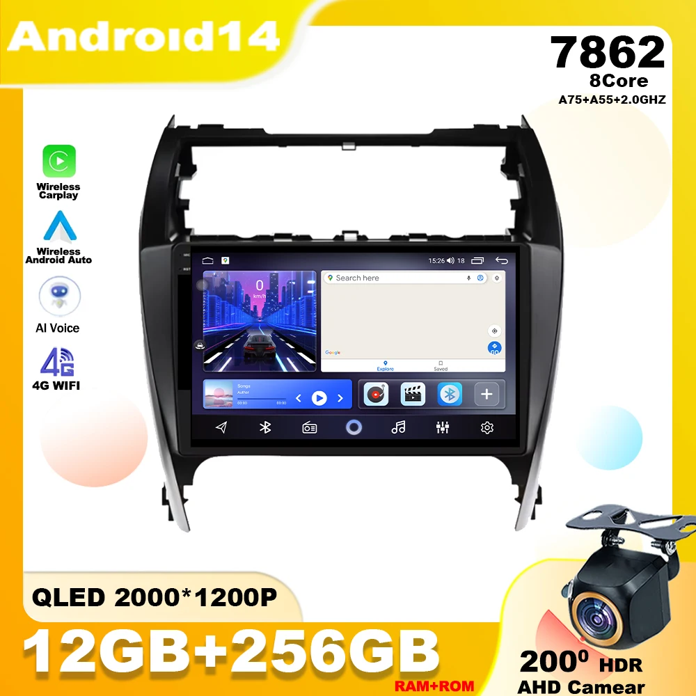 Android 14 For Toyota Camry 7 XV 50 55 2012 2013 2014-2015 2016 2017 Carplay Car Radio Player Multimedia Navigation GPS 4G WIFI