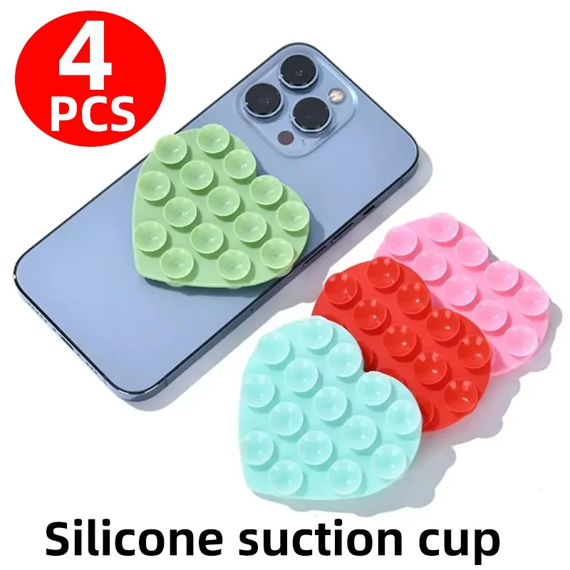 4-4PCS Heart-shape Sucker Support Silicone Sucker Washable Mobile Phone Fixed Pad Hand-Free Universal Phone Accessories