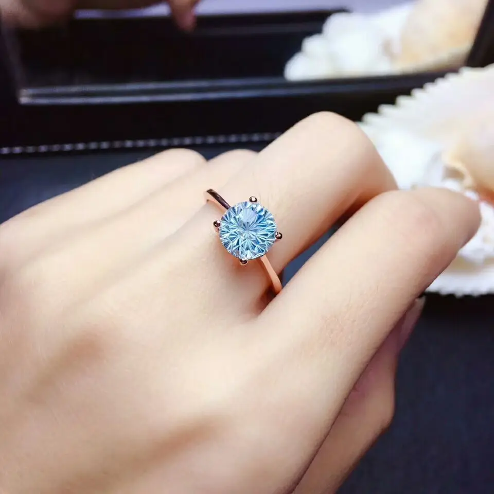 MeiBaPJ ธรรมชาติดอกไม้ไฟ Sky Blue Topaz เครื่องประดับชุดแหวนเงินแท้925จี้สร้อยคอ2ชุดเครื่องประดับสำหรับผู้หญิง