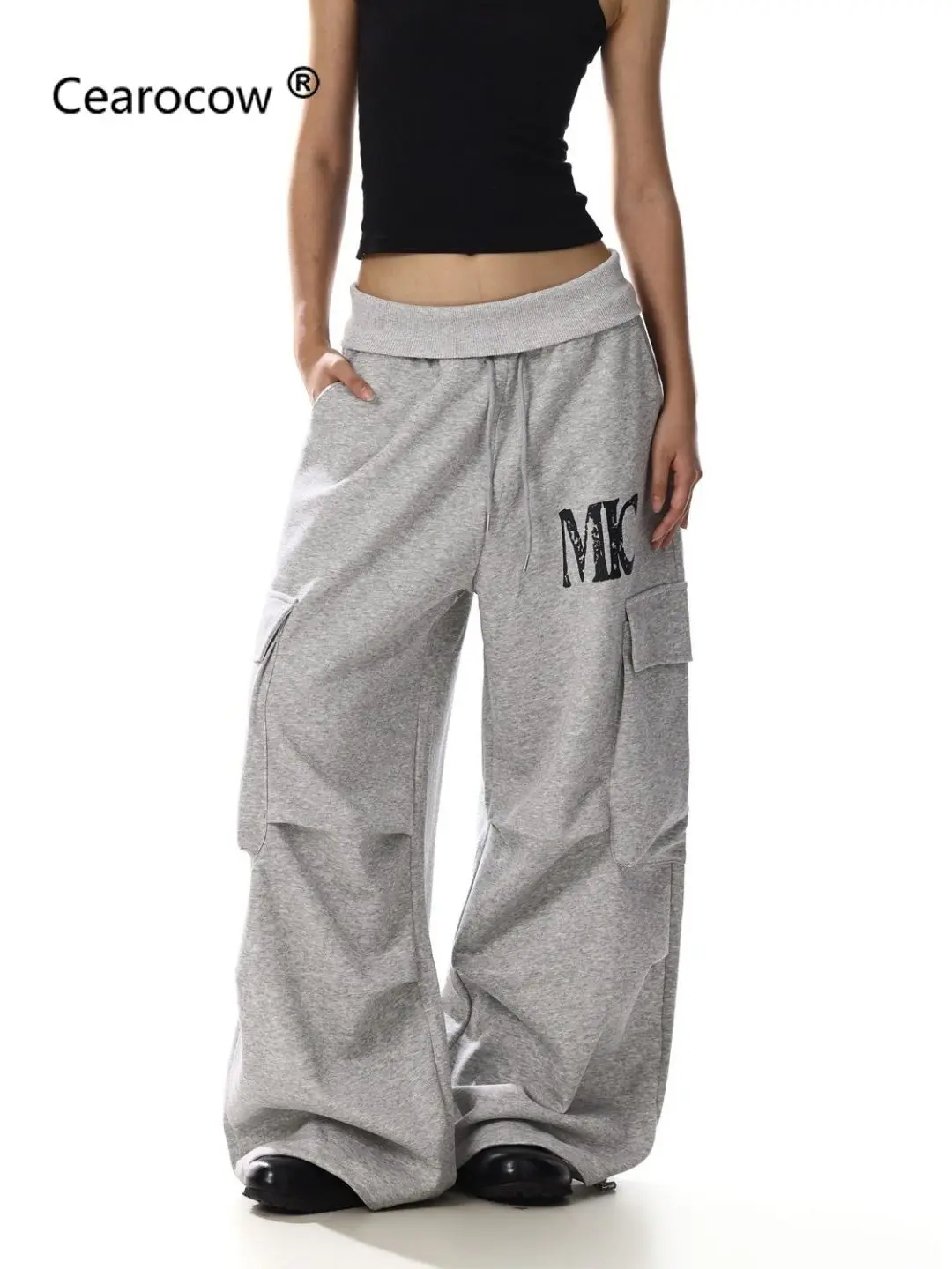 Women's Grey Pants Baggy Aesthetic Oversize Pants Harajuku Sweatpants Japanese 2000s Style Y2k Vintage Trousers Trashy Clothes