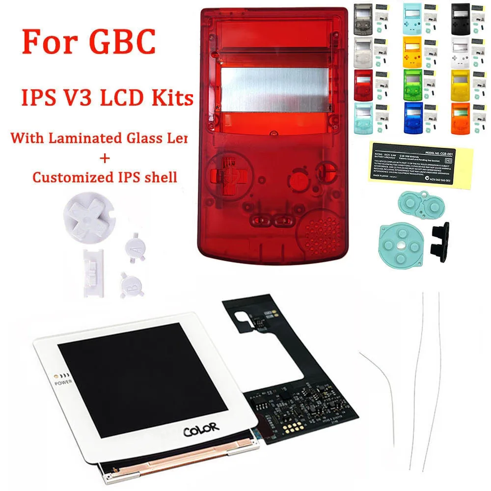 

White Pre Laminated High Brightness 2021 IPS V3 LCD Screen With Customized IPS Housing Shell For GameBoy GBC With Accessories