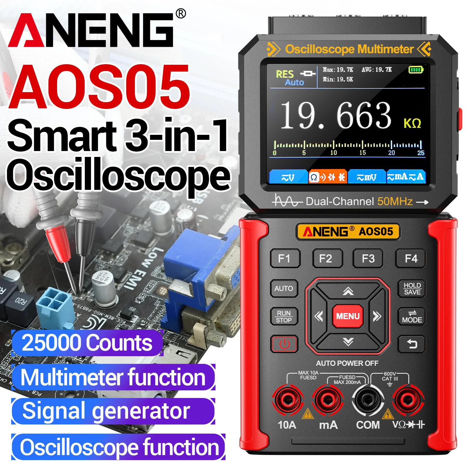 ANENG AOS04 2in1 High Precision 50MSs Sampling Rate 10MHz Bandwidth True RMS NCV Test TypeC Portable for Electronic Maintenance