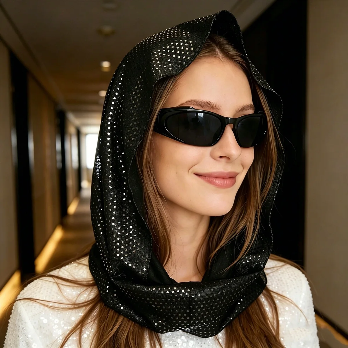 

New Breathable Sequin Hooded Headscarf Lightweight Solid Color Soft Sequin Head Wraps Scarf Hijab Spring Summer