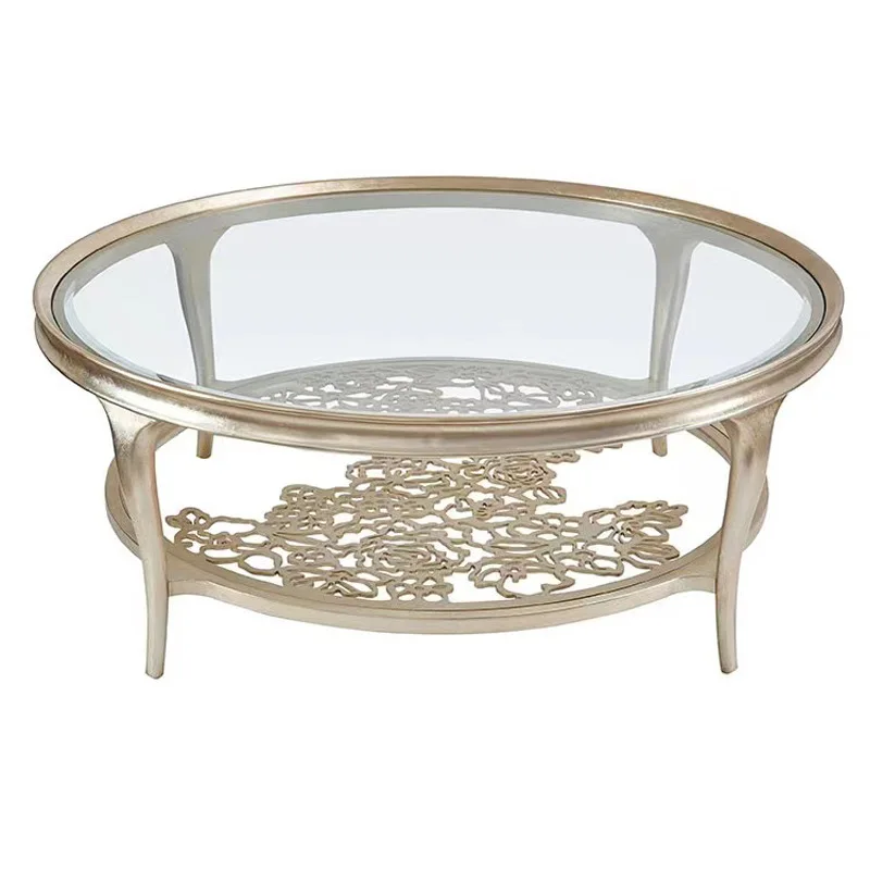 

Современный круглый центральный стол из цельного дерева, журнальный столик для гостиной, полый чайный столик из закаленного стекла, полый чайный столик из нержавеющей стали