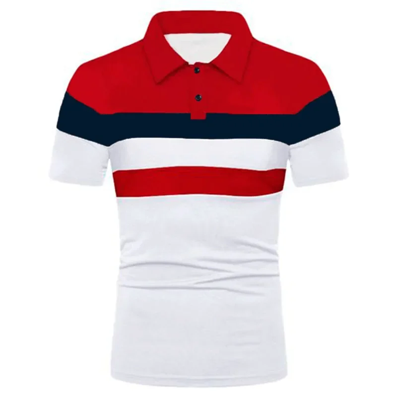 

Men's Stripe Color Fashion Polo Collar Short Sleeve Casual Business Shirt High Quality Summer Quick Drying Golf Polo Tees Shirts