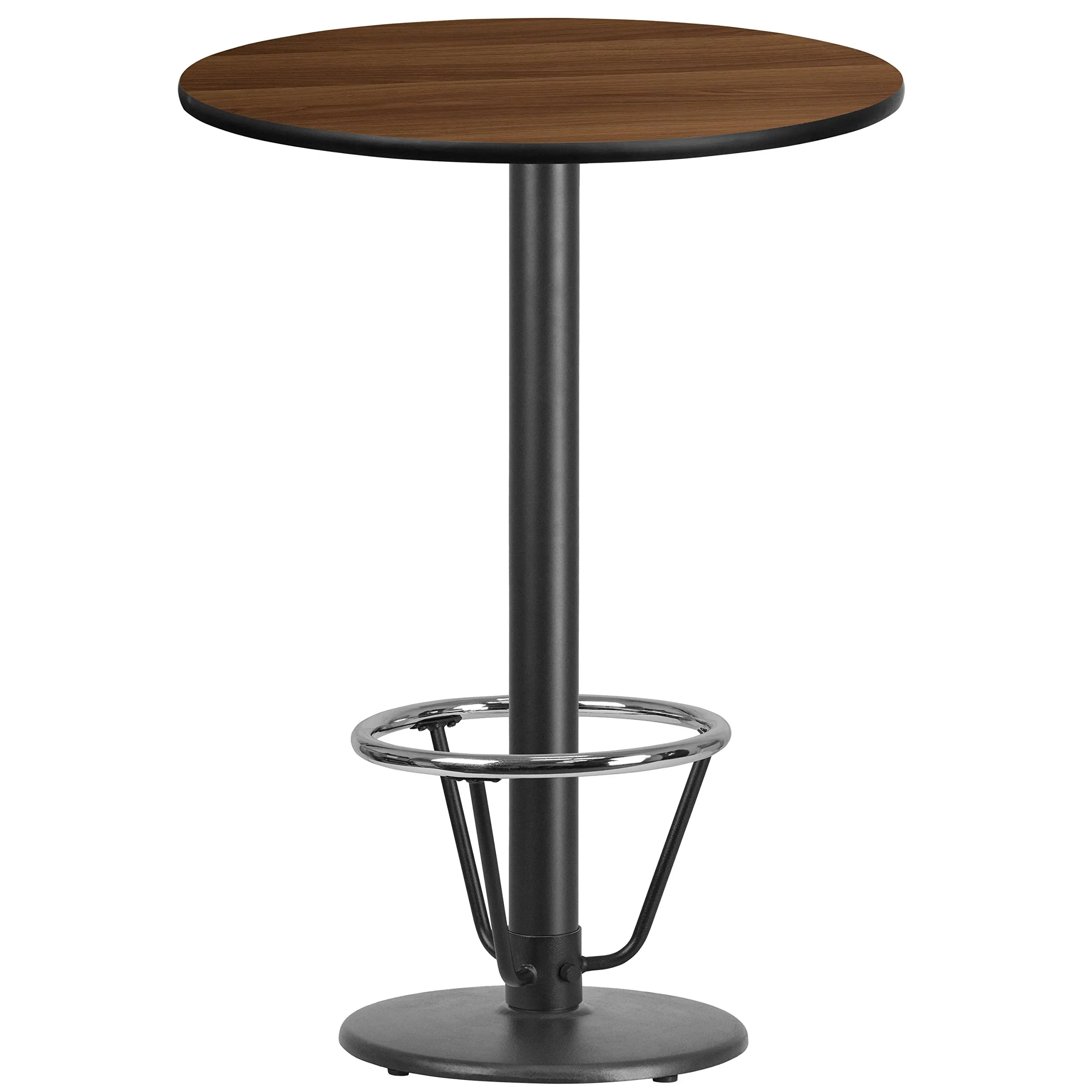 

30 Inch Round Bar Height Table With Black Laminate Top And Foot Ring
