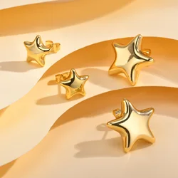 Minimalist Smooth Gold Plated Star Shape Stud Earrings Shiny Charm Jewelry for Women Stainless Steel Piercing Ear Studs