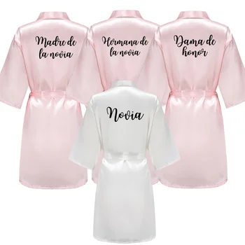 Abito da sposa in raso rosa chiaro da donna Abito da sposa spagnolo Novia Kimono Sposa Abiti da damigella d'onore per feste