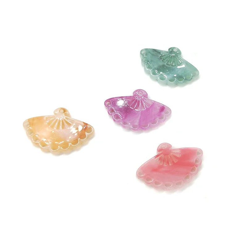 New 16*24mm 6PCS High Quality Acetic Acid Resin Acrylic Fan Shape Smooth Charms Connectors Linkers for DIY Earring Accessories