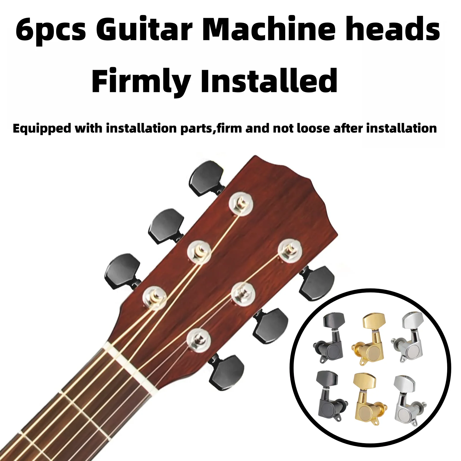 6pcs Sealed Guitar String Pegs Locking Tuners 3L3R Tuning Pegs String Tuner Acoustic Guitar Tuner Machine Head Knob 3Left 3Right