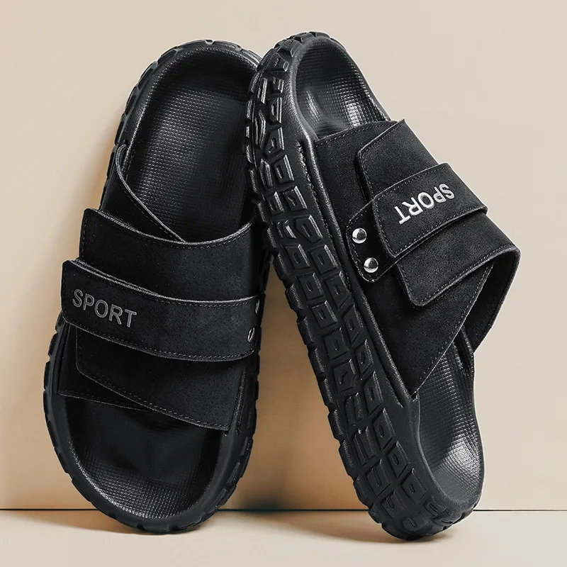 

Quality Men Home Outdoor One Word Mop Stomping Shit Feeling Soft Bottom Lightweight Casual Slippers Beach Shoes Soft Breathable