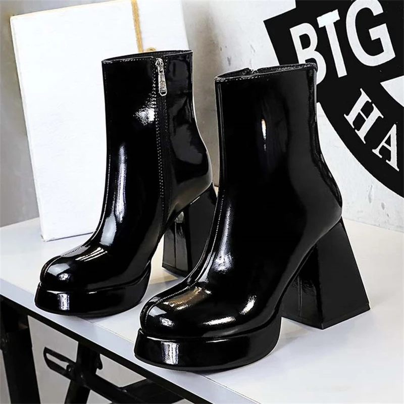 

Ботильоны BIGTREE из лакированной кожи с круглым носком, осенне-зимние, женские, дизайнерские, на платформе, для танцев на пилоне, Zapatos De Mujer