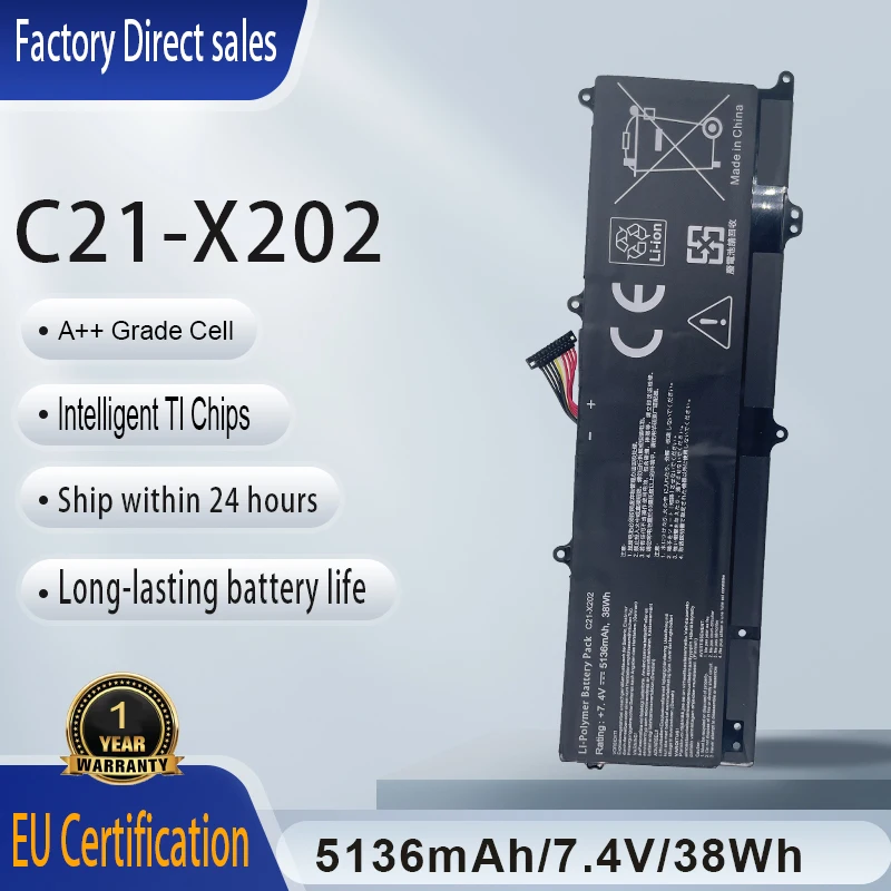 

New Laptop Battery C21-X202 For sus Vivobook S200 S200E X201 X201E X202 X202E Q200 Q200E C21x202 S200E-CT158H X201E-KX096H 38Wh