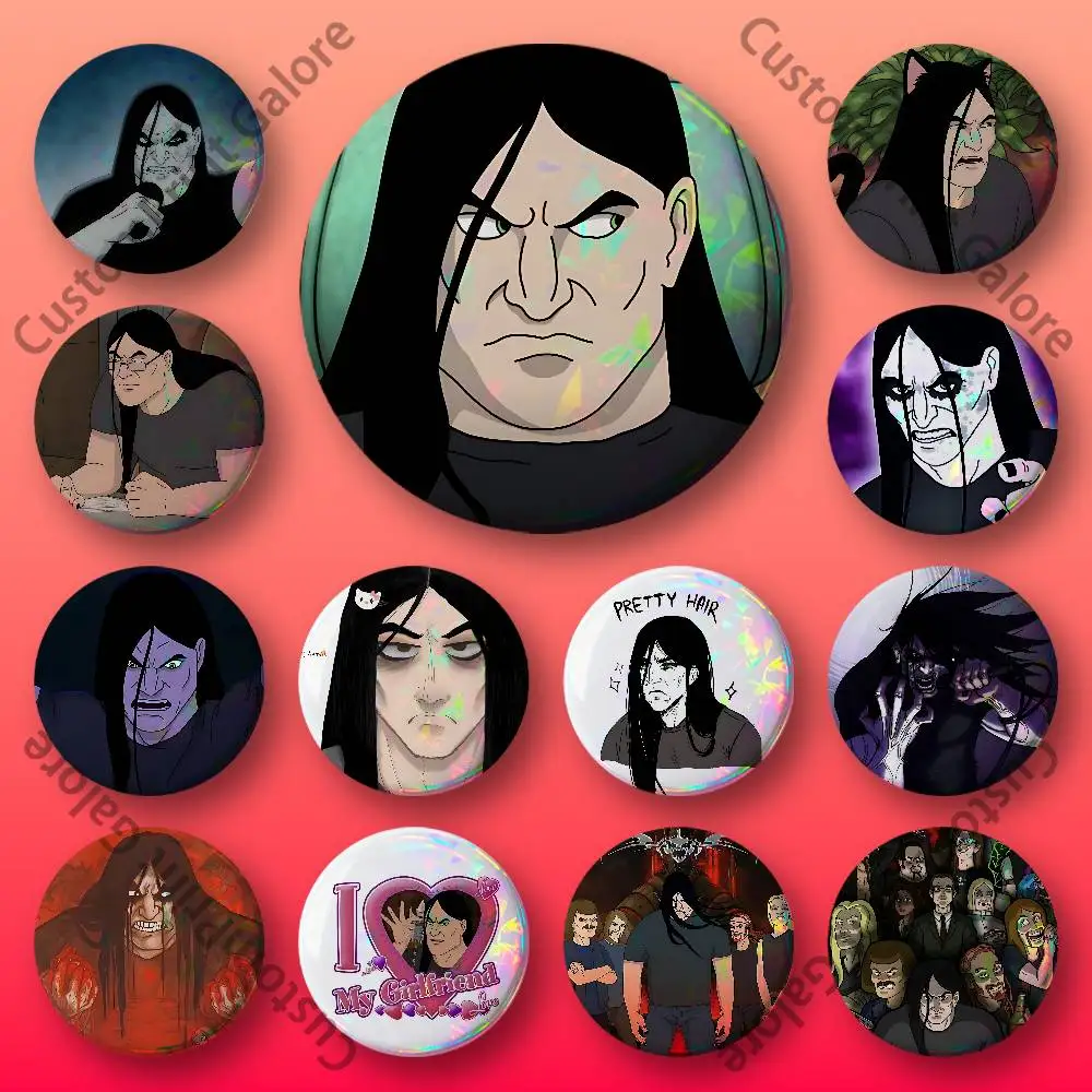 

D-Dethklok N-Nathan Explosion Laser Film Badge Tinplate Brooch Lapel Pin HD Print Badge for Decoration DIY Accessories Gift