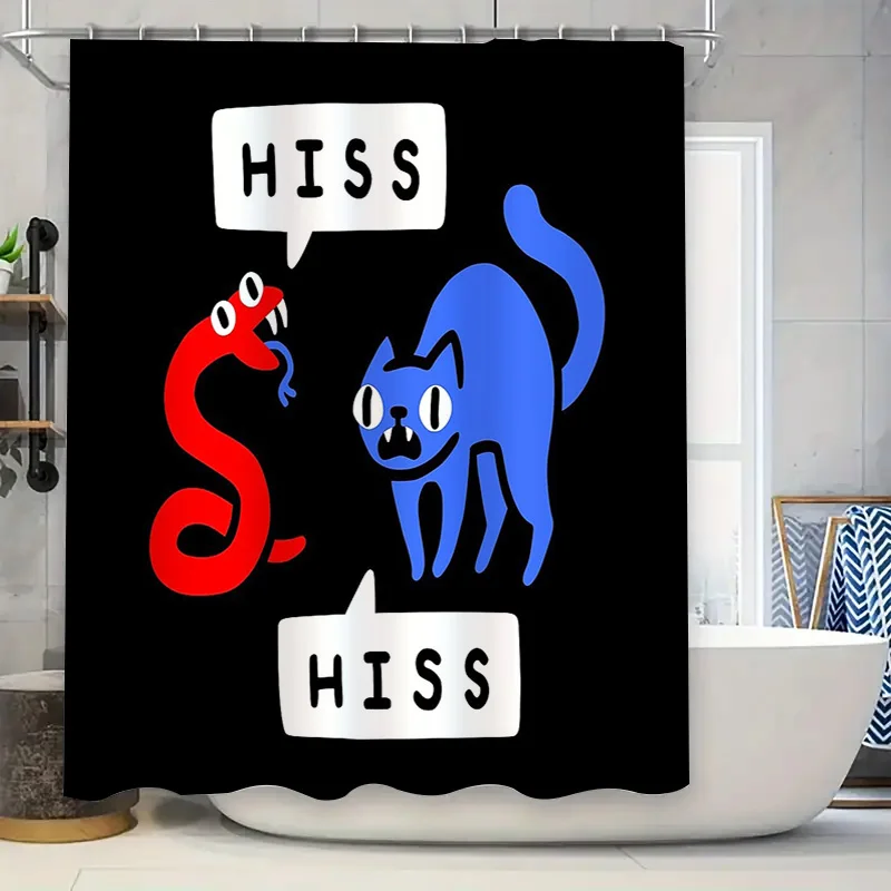 

Cat and Snake Funny Bathroom Shower Curtain Cute Pet Animal Cartoon Decor Waterproof Home Textile Washable Liner