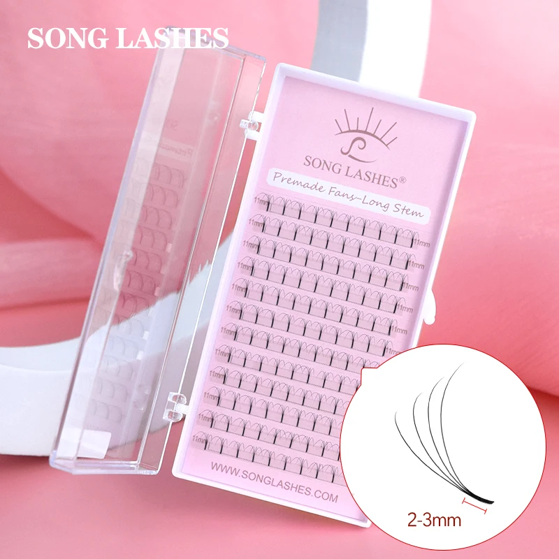Song Lashes Long StemPremade Fans for Eyelash Extension Pure Darker Black High Quality Promade fans lashes
