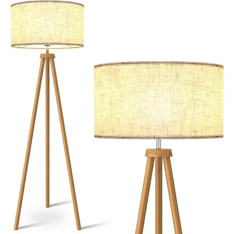 

Wood Tripod Floor Lamp, Mid Standing Lamp for Living Room, Flaxen Lamp Shade, Modern Design Standing Lamp with E26