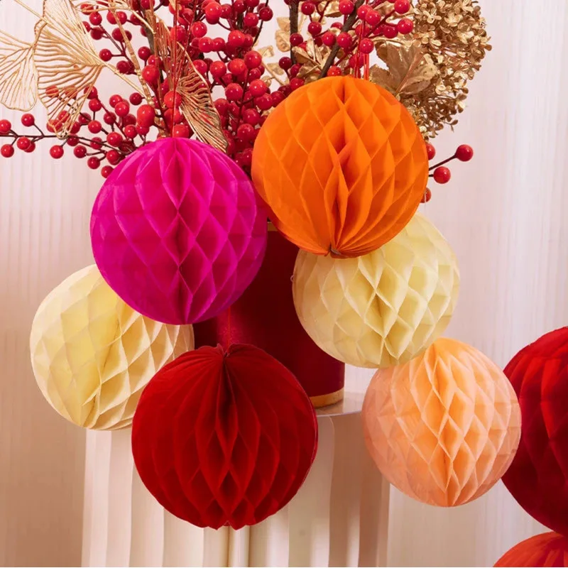 19pc Paper Honeycomb Flower Balls Pom‑poms, Hanging Tissue Paper Ball Ornaments for Party Background Decor
