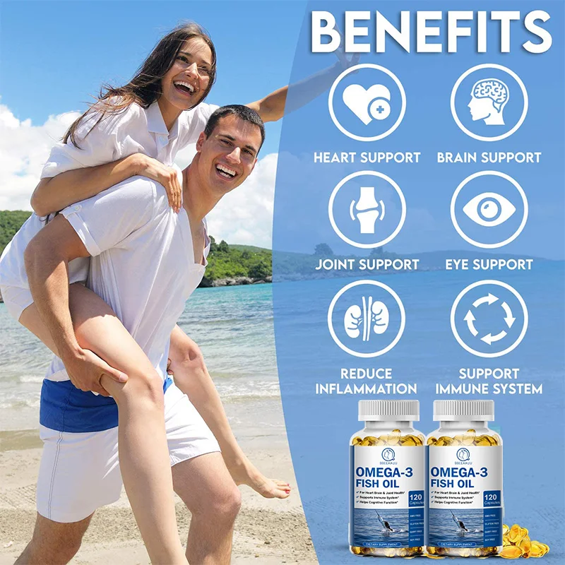 BBEEAAUU Omega 3 Fish Oil Capsules with DHA EPA Focus and Memory Brain Eyes Heart Health Supplements