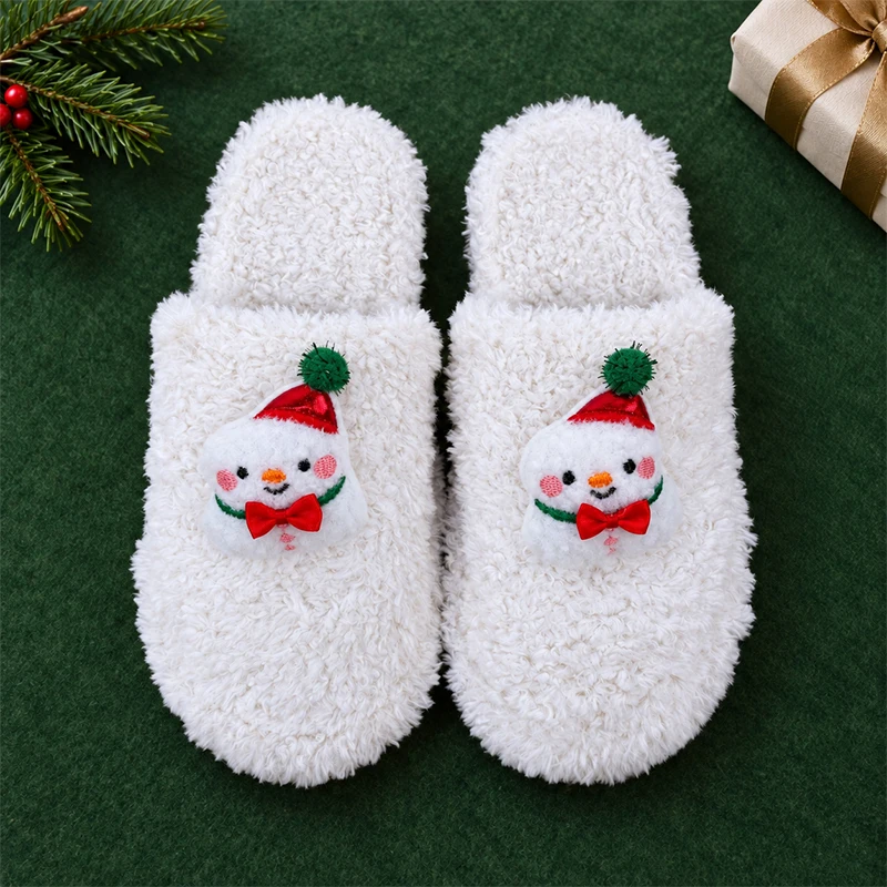 ZUOFU Weihnachts-Plüsch-Hausschuhe für Damen, Herren und Paare, Rentier, Weihnachtsmann, Schneemann, Baum, Glocke, Handschuh, warm, flauschig, rutschfest, für drinnen und zu Hause – Detail 22