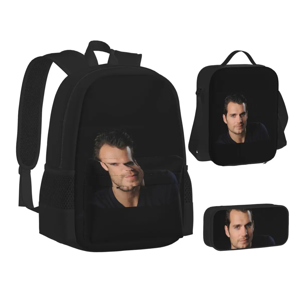 

Henry Cavill Backpacks Boys Girls Bookbag Children School Bags Kids Rucksack Lunch Bag Pen Bag Three-Piece Set