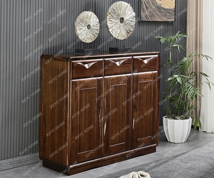 

New Chinese black walnut solid wood shoe cabinet modern simple living room storage home fashion