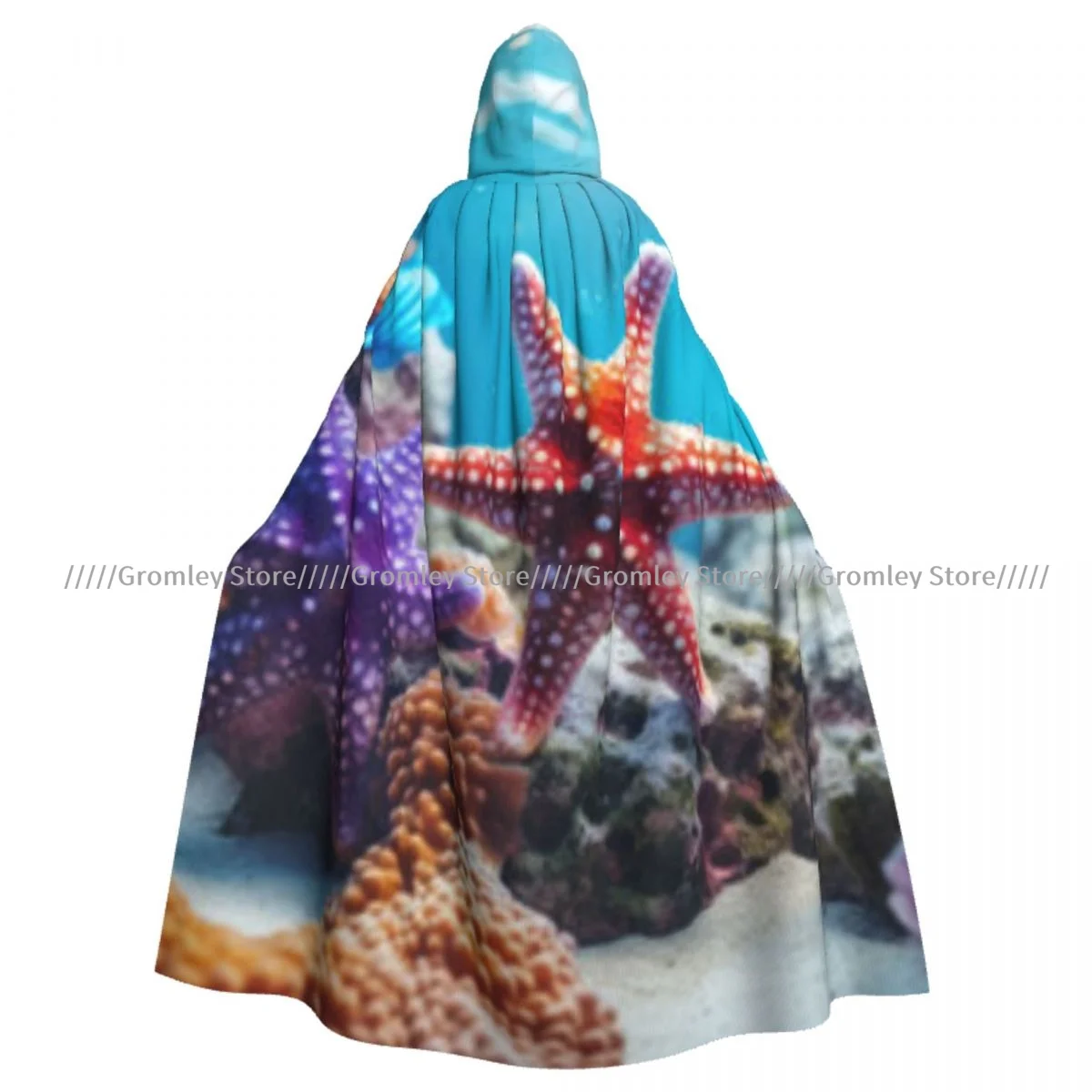 Witch Long Hooded Robe Dazzling Sea Stars Halloween Cloak Cosplay Costumes for Adult