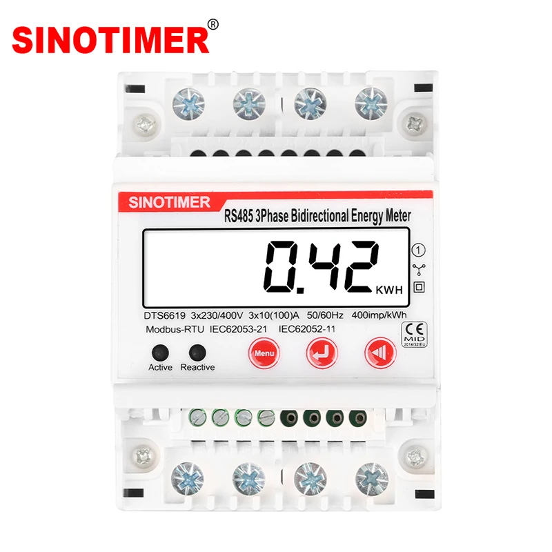 3 Phase Bidirectional Energy Meter 4P RS485 Modbus RTU DIN Rail Power Meters KWh Voltage Current HZ Wattmeter 380V AC 100A