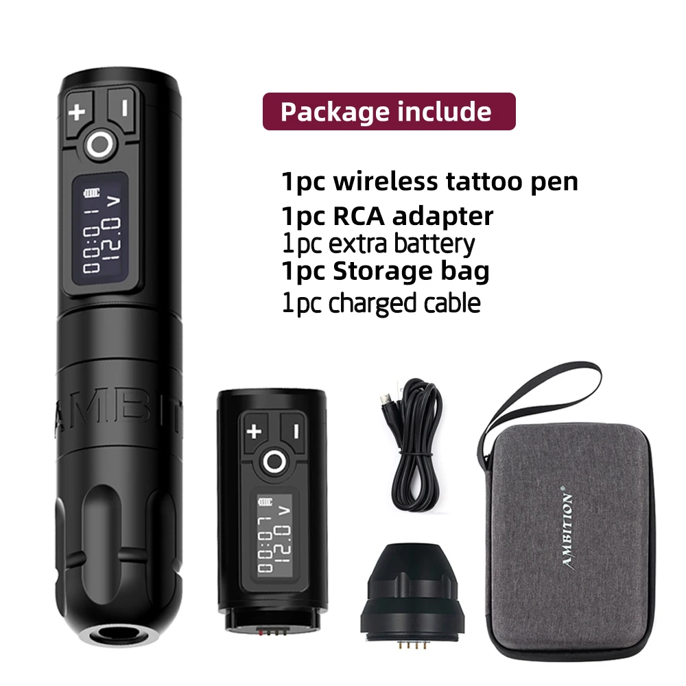 Ambitie Soldaat Draadloze Tattoo Machine Roterende Batterij Pen 2400mAh LED Digitaal Display Voor Body Art Met Draagbare Power Pack