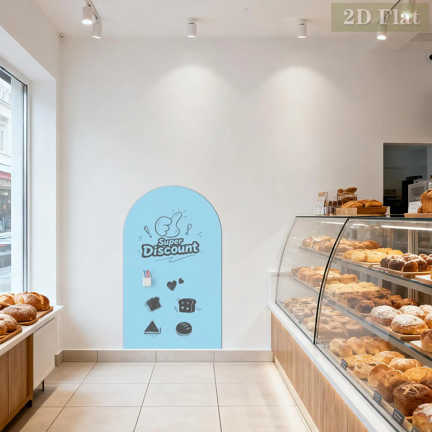 1 pçs luz azul arqueado decorativo quadro branco magnético adesivo de parede, auto-adesivo, fácil de remover, decoração da sala de estar