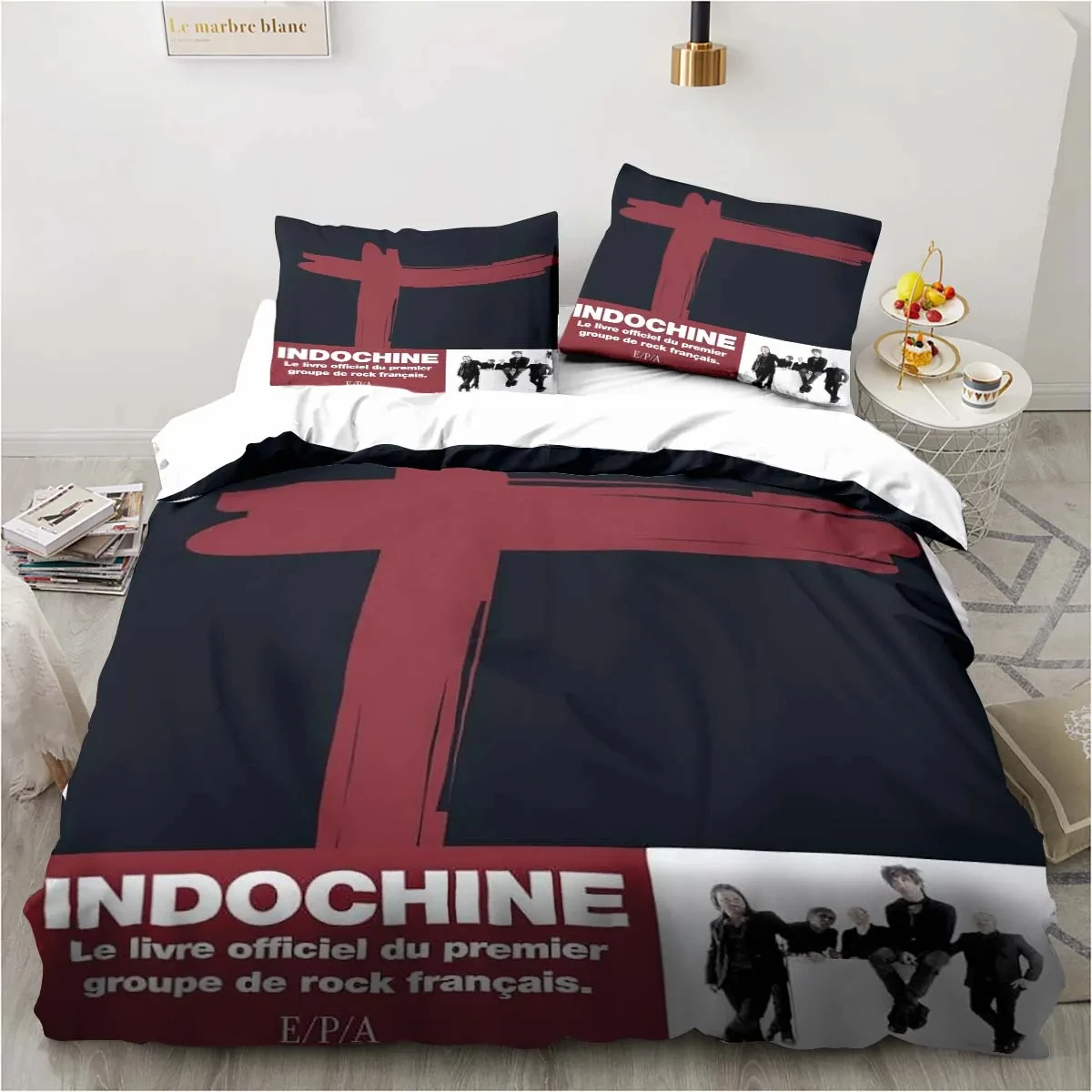 3D Print Indochine Rock Logo Bedding Set Double Twin King Duvet Cover Comforter Pillowcase Boys Girls Adults Bedroom